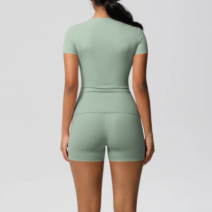 Workout Sportswear 2 Piece Piece Female Yoga Shirt Push Up Workout Clothes Outdoors Sport  High Waist  Fitness Sport Shorts