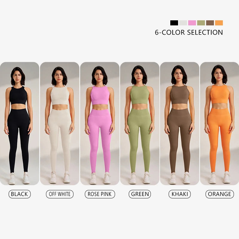 Yoga Matching Outfit Set Women's High Waist Leggings and Top Two Piece Seamless Fitness Exercise Fitness Workout Activewear The Clothing Company Sydney