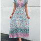 Short Sleeves V Neck Vintage Floral Boho Printed Slit Midi Dresses A Line Bohemian Summer Beach Dress