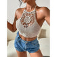 Crop Tops Retro Wild Hollow Perspective Tassel Spaghetti Strap Tank Top Women Built In Bra Back Lace Halter Neck Top