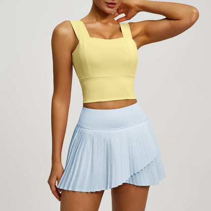 2 Piece Fitness Matching Set Women's Gym Sports Bra Sleeveless Crop Top+ Skirts Tennis Skorts Running Tracksuit Workout Sportswear