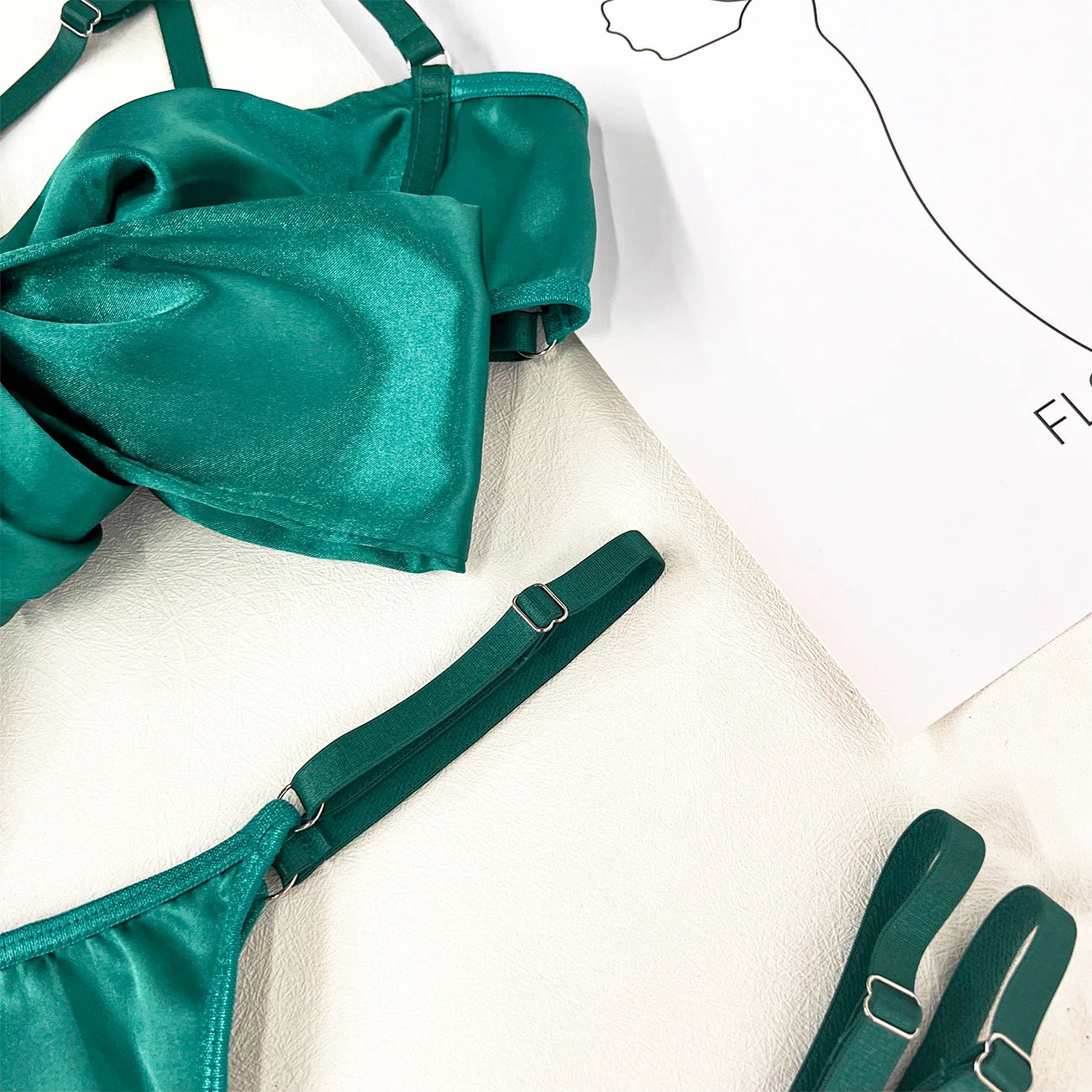 Bowknot Lingerie Open Bra Lace Up Underwear 3-Piece Satin Outfit Set The Clothing Company Sydney