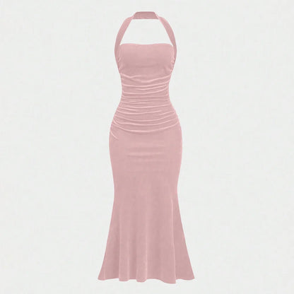 Women's Summer Elegant Plain Sleeveless Halter Neck Wrap Maxi Prom Dresses The Clothing Company Sydney