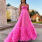 Strapless Hot Pink Evening Dress Princess Puffy A-line Party Dress Tulle Sweep Tail Multi layer Dress The Clothing Company Sydney