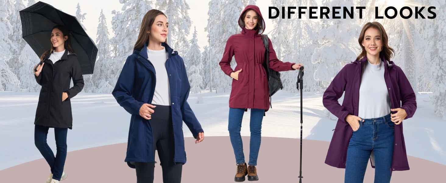 Long Fleece Lined Jackets Womens Warm Winter Softshell Jackets Windproof Hooded Rain Coat Outdoor Windbreaker Parka The Clothing Company Sydney