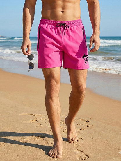 Men's Palm Tree Print Board Shorts Summer Casual Beach Mesh Liner Zipper Pockets Quick Dry Swim Trunks Swimwear The Clothing Company Sydney