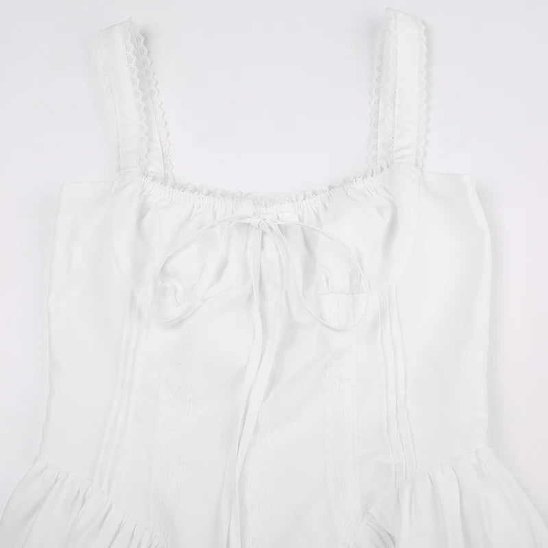 Lace Panel A-line Dress White Coquette Party Holiday Sleeveless Mini Corset Elegant Dress The Clothing Company Sydney