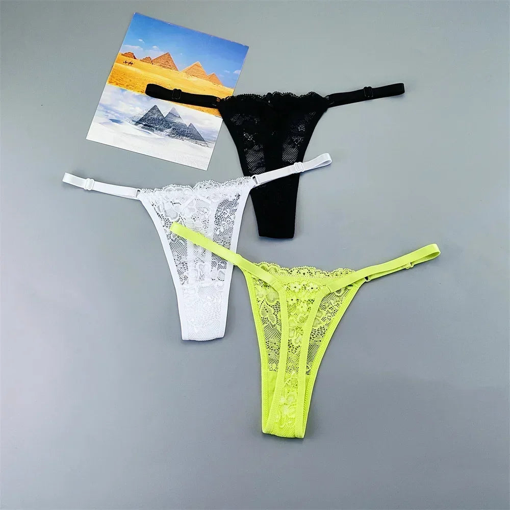 3 Pack Adjustable Transparent Thong Panties Womens Lace Underwear Low Waist T-back String Underpants The Clothing Company Sydney