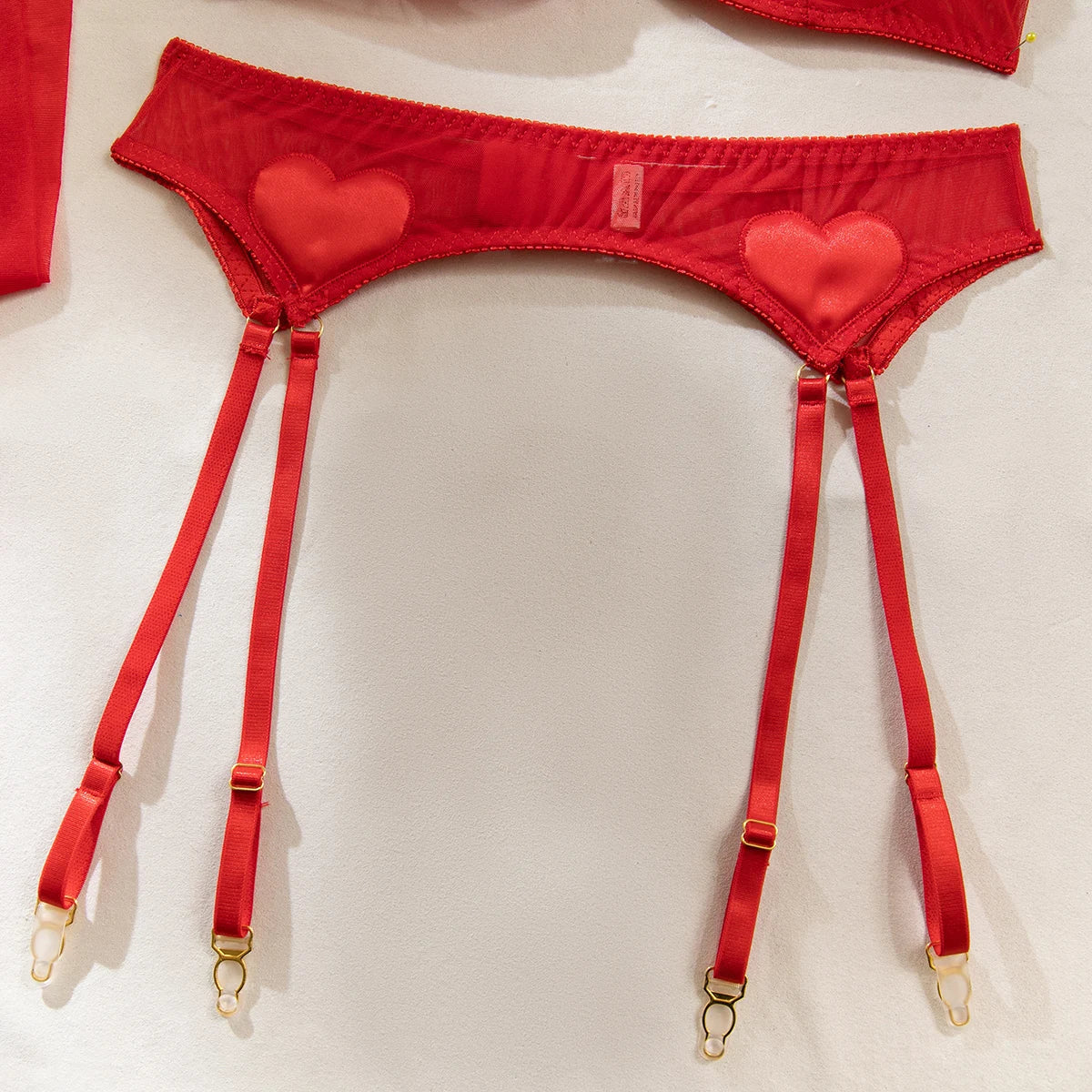 Pink Heart Patchwork Lingerie 4 Piece Mesh See-through Bras And Panties Suits With Stocking Fancy Set The Clothing Company Sydney