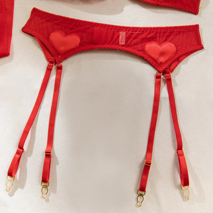Pink Heart Patchwork Lingerie 4 Piece Mesh See-through Bras And Panties Suits With Stocking Fancy Set The Clothing Company Sydney