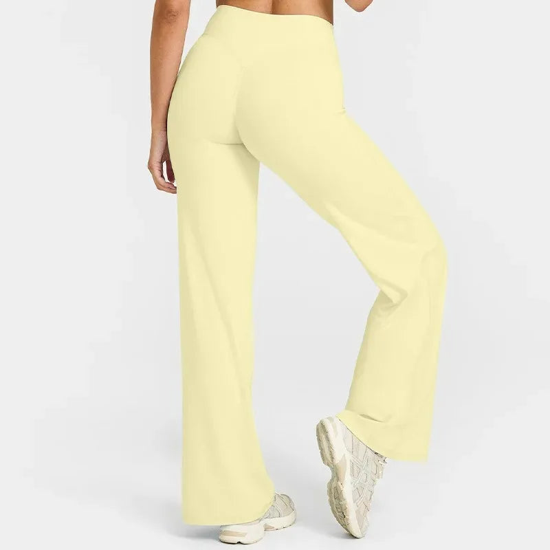 Women's Mid Waist Sport Trousers Wide-Leg Pants Ultra Soft Yoga Pilates Running Gym Pants