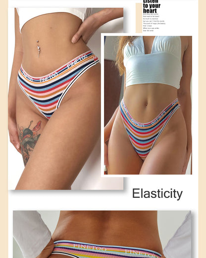 4 Piece Set Women's Cotton Colourful Stripe Panties Underwear G