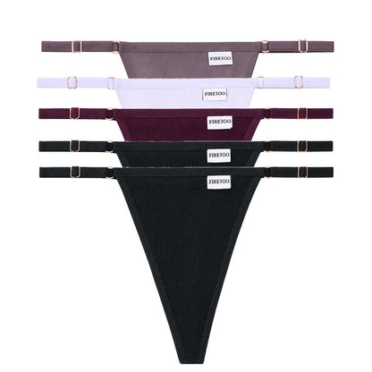 5 Pack Adjustable Women's Panties Cotton Panties Solid Low Waist Seamless Thongs Underpants Women Lingerie Set The Clothing Company Sydney