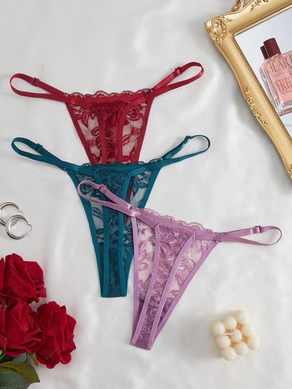 3 Pack Women's Lace Panties Underwear Adjustable Strap Floral Lace Sheer Mesh Thong G String The Clothing Company Sydney