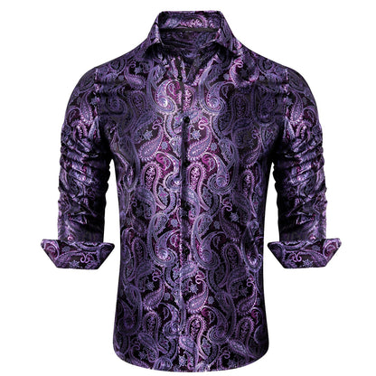 Gold Black Mens Silk Shirt Paisley Floral Long Sleeve Business Party Wedding Dress Shirt The Clothing Company Sydney