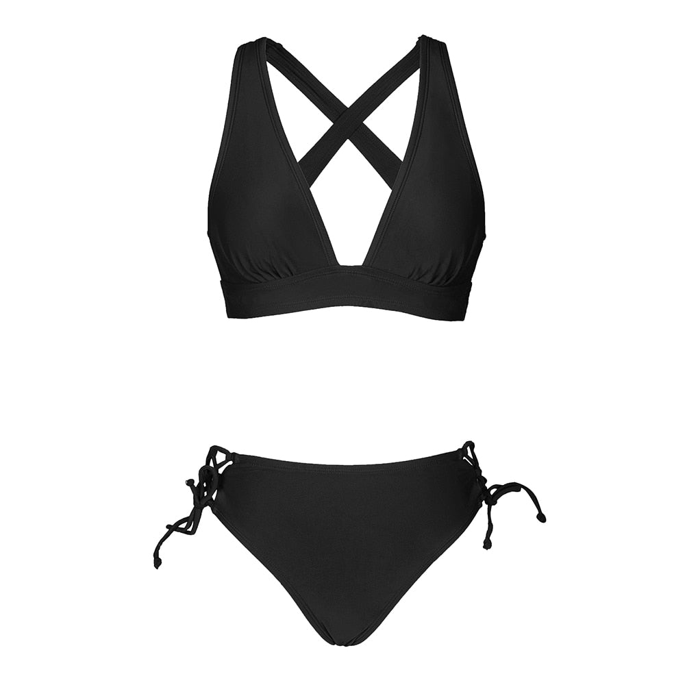 Lace Up Mid Waist Bikini Sets Swimsuit For Women Black Longline Tall Triangle Two Pieces Swimwear Bathing Suit The Clothing Company Sydney