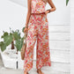 Elegant Long Women's Backless Wide Leg Jumpsuits Casual Sleeveless Floral Rompers Summer Matching Outfit Set