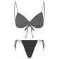 Womens Bikini Set Bathing Suit Pad Free Bra Top with High Cut Thong Briefs Side Tie Tying 2 Piece Swimwear Pool Beach Wear