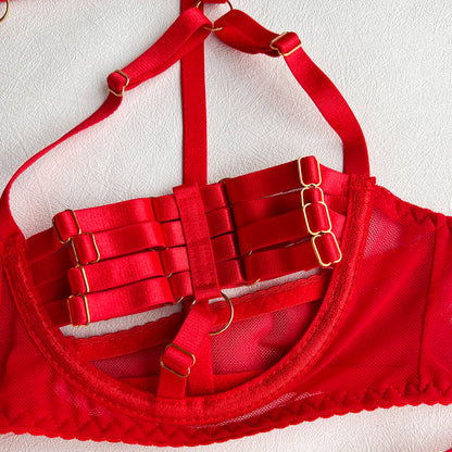 5-Piece Costume Hollow Underwear Sensual Open Bra Outfits Lingerie Set - The Clothing Company Sydney