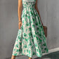 Floral Long Dress Women's Backless Sleeveless Bandage Beach Sundress Casual Green Summer Ladies Dresses