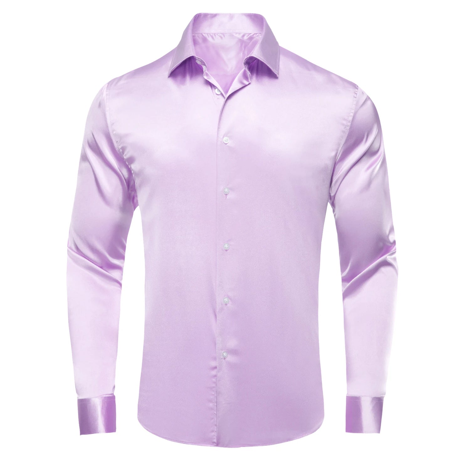 Lilac Mauve Lavender Purple Silk Mens Shirts Luxury Lapel Long Sleeve Dress Shirt