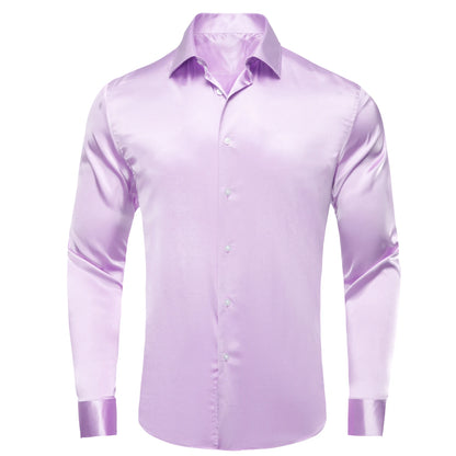 Lilac Mauve Lavender Purple Silk Mens Shirts Luxury Lapel Long Sleeve Dress Shirt