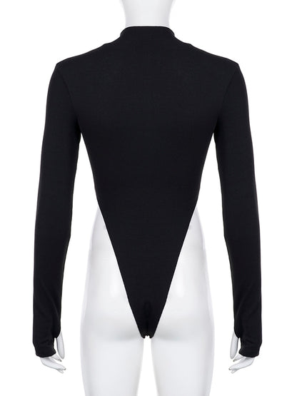 Streetwear Zipper Skinny Black Women Bodysuits Top Buckle Turtleneck Autumn Body Fashion Motorcycle One Piece Bodysuit The Clothing Company Sydney