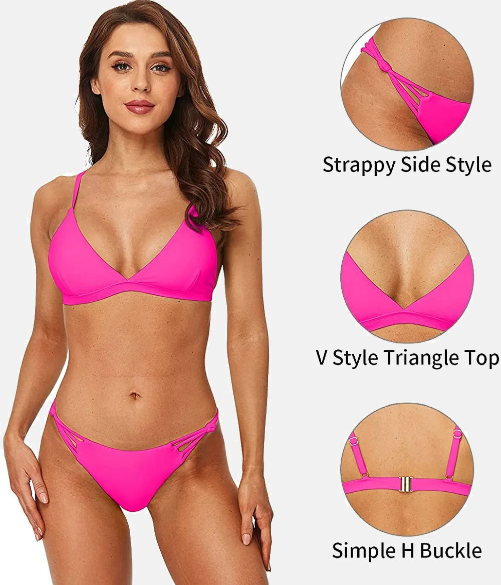 Women's V Neck Triangle Bikini Swimwear High Cut String Bathing Suit Two Piece Swimsuit The Clothing Company Sydney