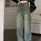 Vintage Baggy Straight Denim Trousers Y2K High Waist Loose Wide Leg Jeans Women Streetwear All-Match Casual Pants