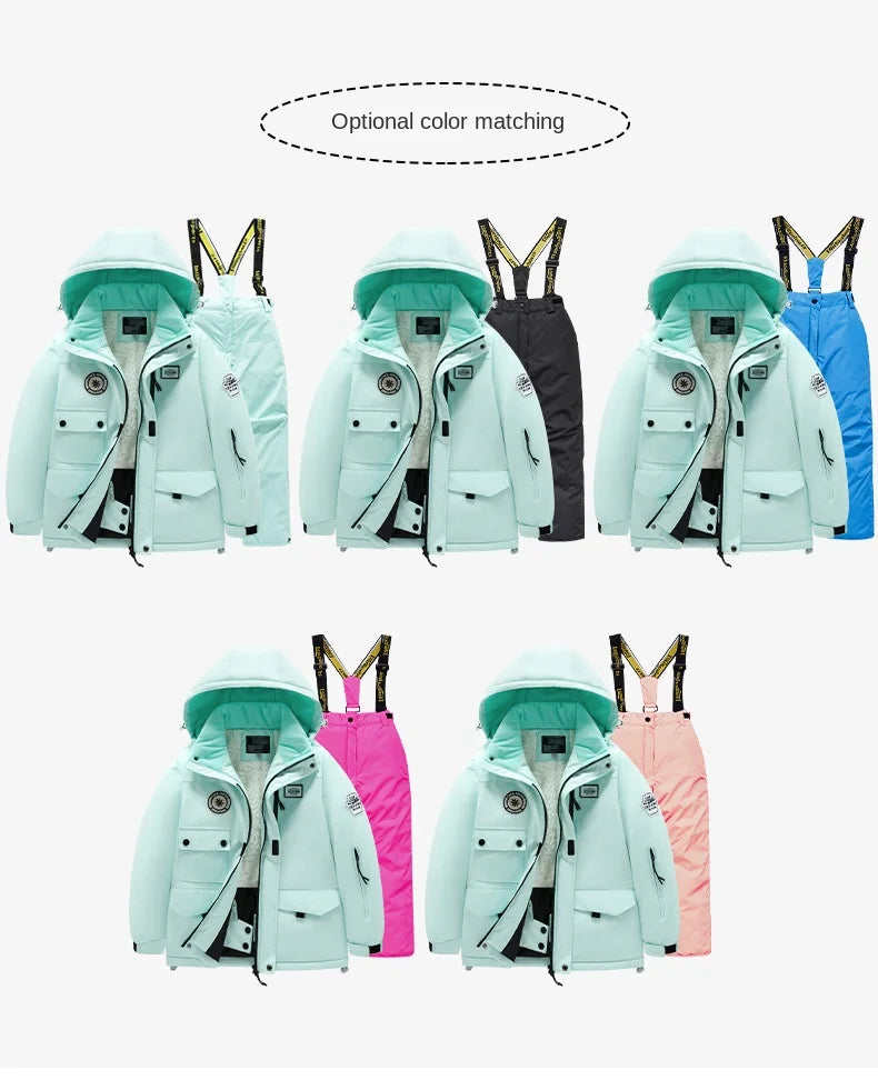 2 Piece Winter Children's skiing suit windproof Jacket and Pants waterproof thick coat for warm Snow Ski Set