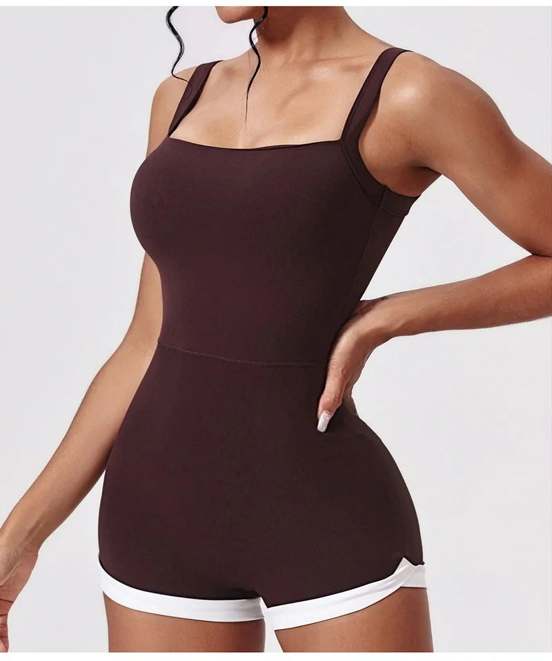 Women's Brown Yoga Jumpsuit Sports One Piece Suit Gym Fitness Bodysuit Workout Romper Overall Sportswear The Clothing Company Sydney