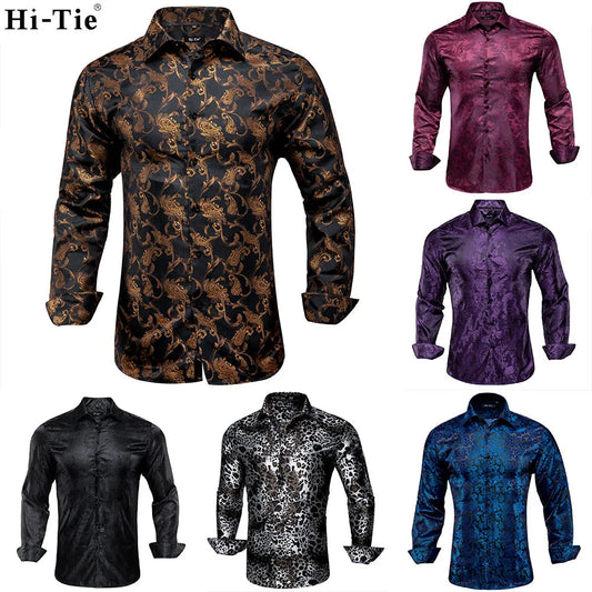 Gold Black Mens Silk Shirt Paisley Floral Long Sleeve Business Party Wedding Dress Shirt The Clothing Company Sydney