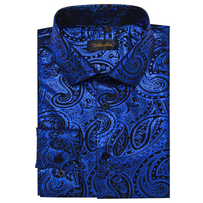 Pink Blue Red Paisley Print Men's Long Sleeve Social Men Clothing Tops Slim Fit Dress Shirts