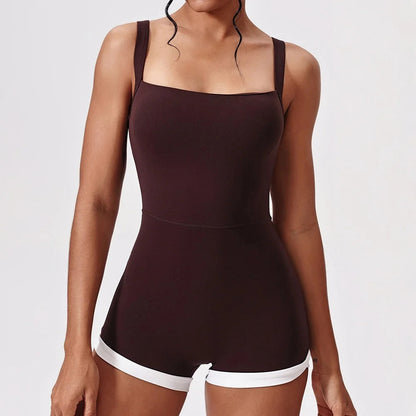 Women's Brown Yoga Jumpsuit Sports One Piece Suit Gym Fitness Bodysuit Workout Romper Overall Sportswear The Clothing Company Sydney