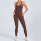 Hollow Backless Sport Short One Piece Jumpsuit Pocket Unitard Yoga Set Gym Women Romper Fitness Scrunch Squat Outfit Set The Clothing Company Sydney