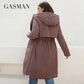 Women's jacket spring zipper long trench hooded outwear parka coat