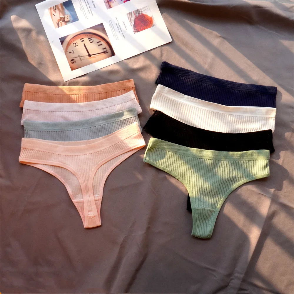 3 Pack Seamless Ribbed Cotton Thong Low Waist Bikini Briefs Sports Underwear Plus Size