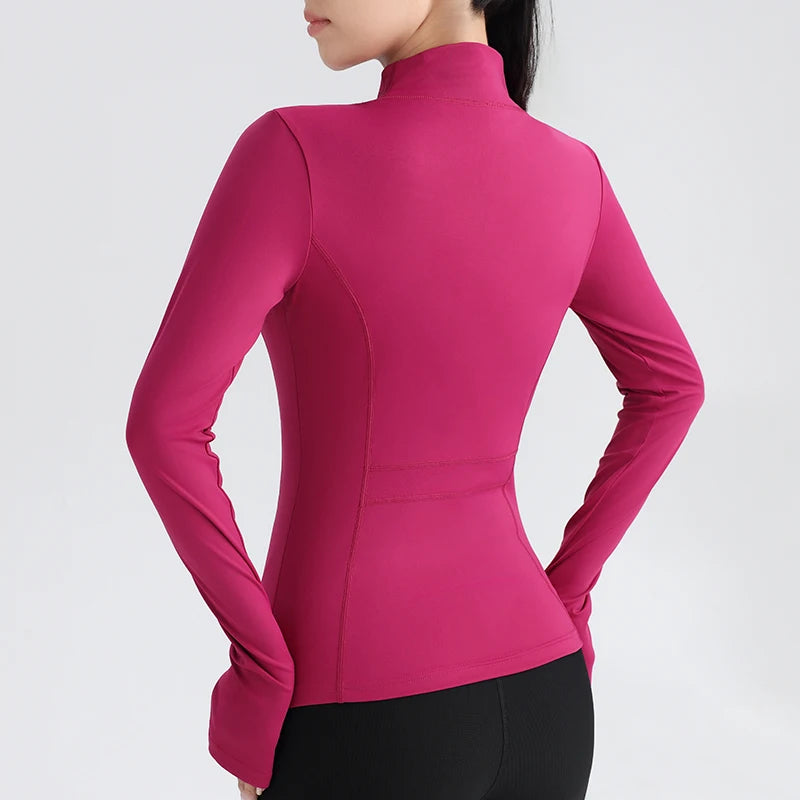 Women's Fitness Running Stretchy Tight Long Sleeve Top Sportswear Full Zip Yoga Top with Thumbholes Training Wear Jacket The Clothing Company Sydney