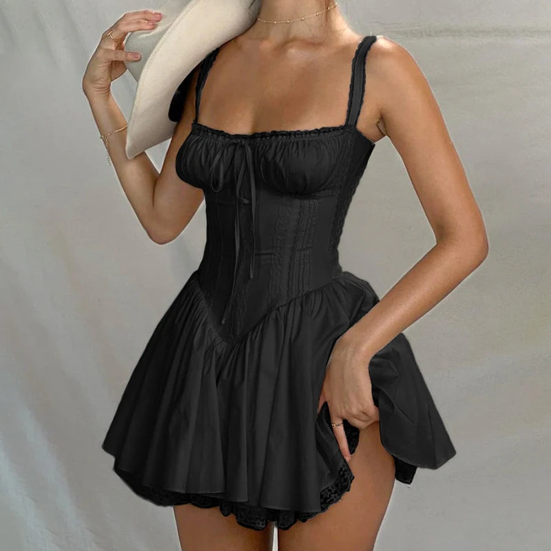 Lace Panel A-line Dress White Coquette Party Holiday Sleeveless Mini Corset Elegant Dress The Clothing Company Sydney