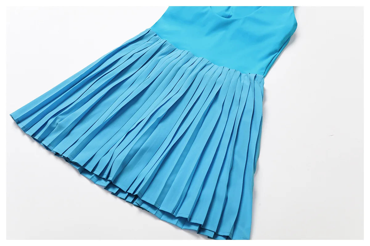 Women's Tennis Dress Jumpsuit Bottom Fitness Clothes Sports Running Pockets Pleated Skirt Sports Yoga Set Dress