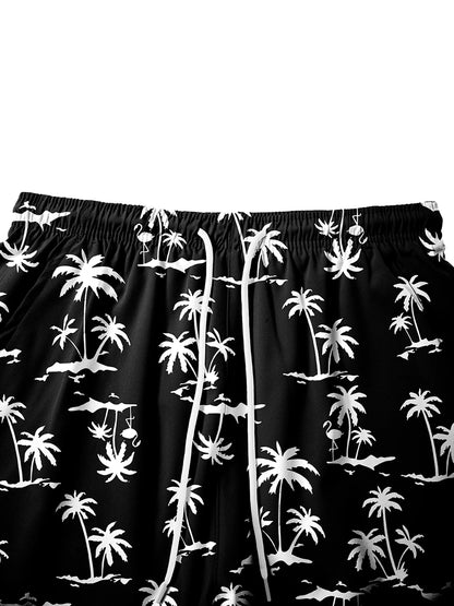 Men's quick-dry double-layer beach print swim trunks with compression liner and phone pockets