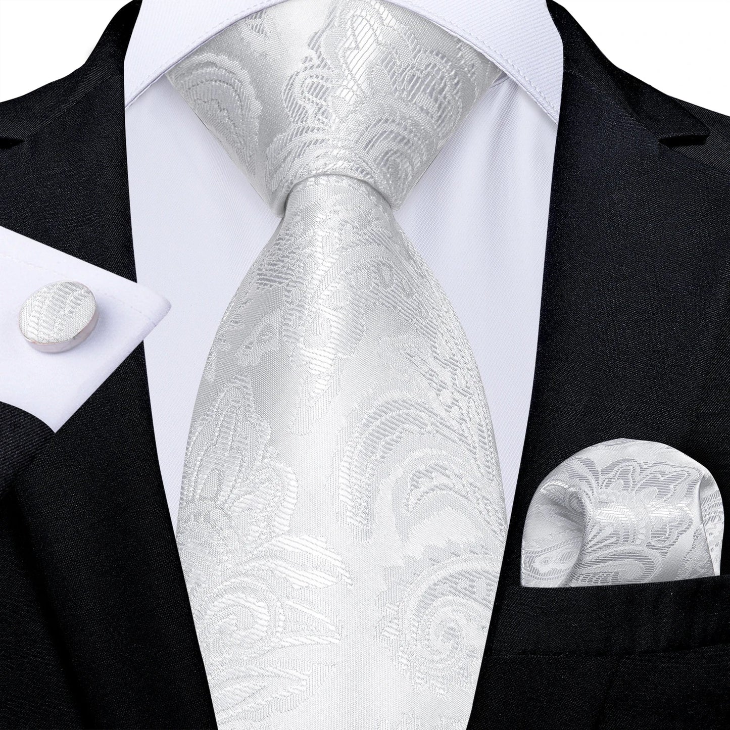 Gray Paisley Silk Tie Set – Men’s Wedding Tie, Pocket Square & Cufflinks The Clothing Company Sydney