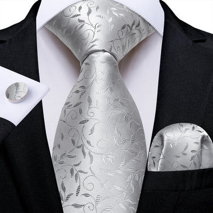 Gray Paisley Silk Tie Set – Men’s Wedding Tie, Pocket Square & Cufflinks The Clothing Company Sydney