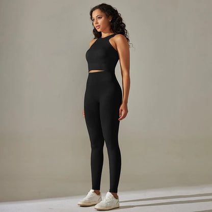 2 Piece Nylon Tracksuits Women's Yoga Set Sports Suit Sports Vest Gym Leggings Suit Seamless Workout Clothes Gymwear - The Clothing Company Sydney