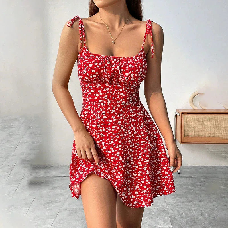 Women's Summer Floral Spaghetti Strap Beach Short Dress - The Clothing Company Sydney