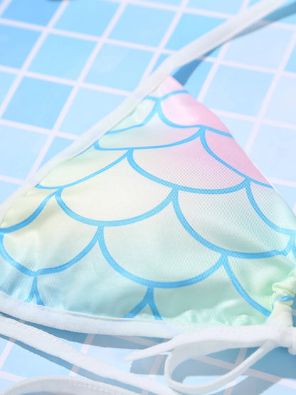 Women's Mermaid Print Swimsuit Bikini Bathing Suit Halter Sponge Pad Bra and Drawstring Briefs Beach Pool Surfing Swimwear - The Clothing Company Sydney