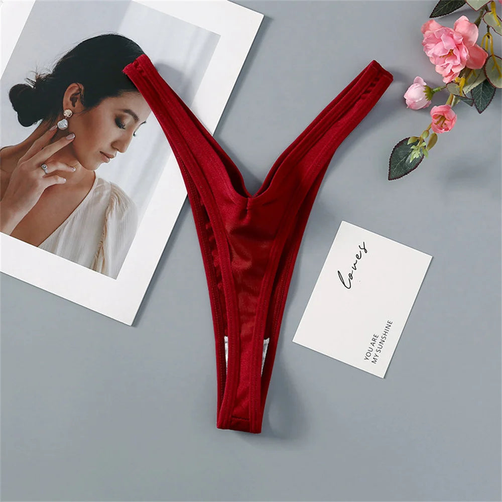 High Slit Deep V Thong for Women Low Waist Seamless G Strings Breathable Elastic Ladies V Strings Plus Size Underwear