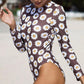 Women Print Floral One Piece Swimsuit Long Sleeve Bathing Suit Swimsuit Vintage Beachwear Surfing Swim Suit