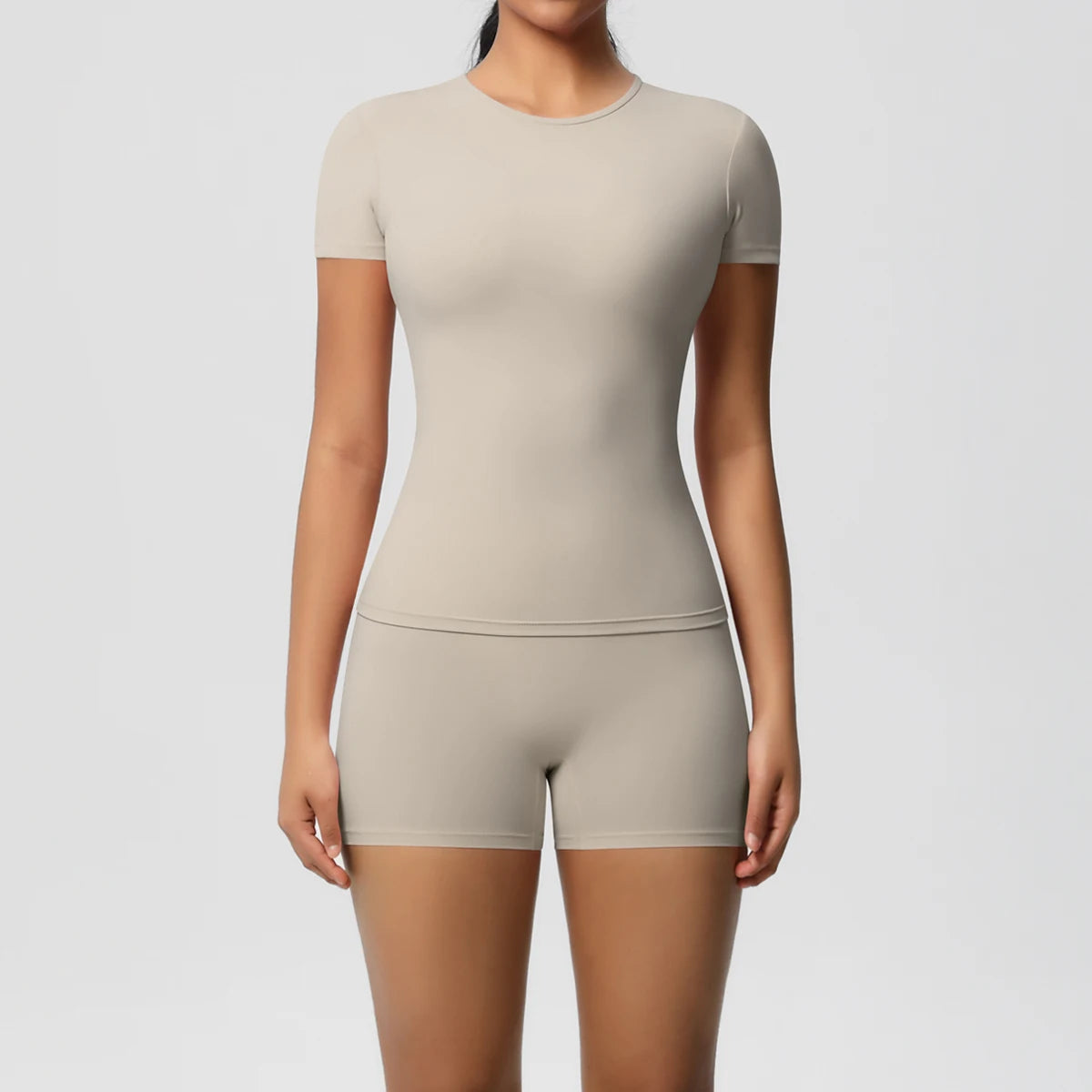 2 Piece Quick-Drying Gym Leggings Set Summer Short Sleeve Breathable Stretchy Yoga Slim Fitness Active Top Women's Cycling Bike Shorts The Clothing Company Sydney