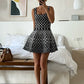 Plaid Print Knit Mini Backless A-line Slim Holiday Dress Elegant Party Dress The Clothing Company Sydney